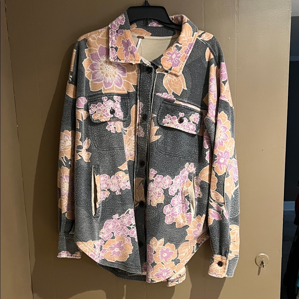 Free People Women's Ruby Shacket in Charcoal Combo Sz M NWT